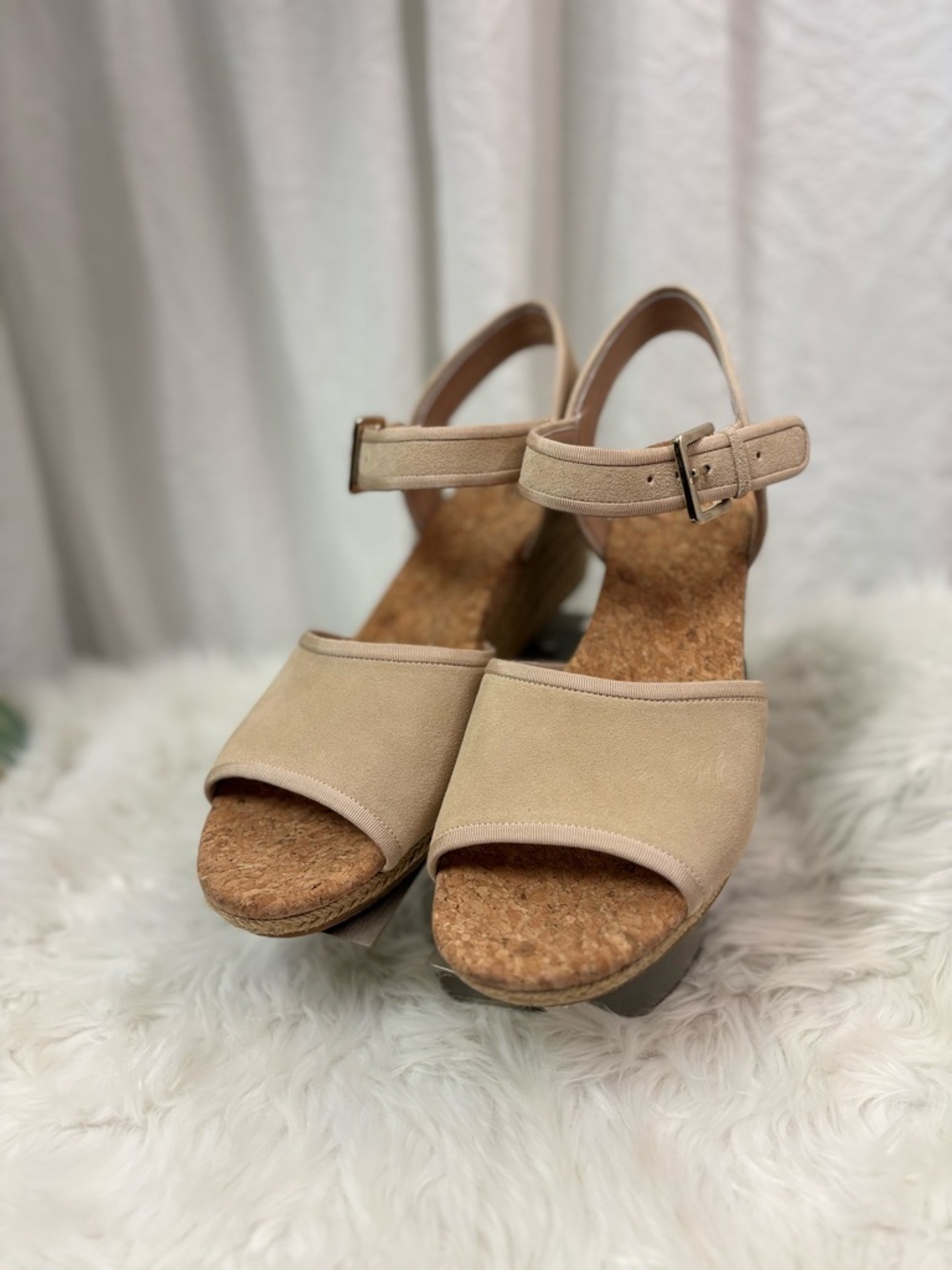UGG Maybell Tan Cork Wedge Sandals with Ankle Strap - Picture 2 of 8